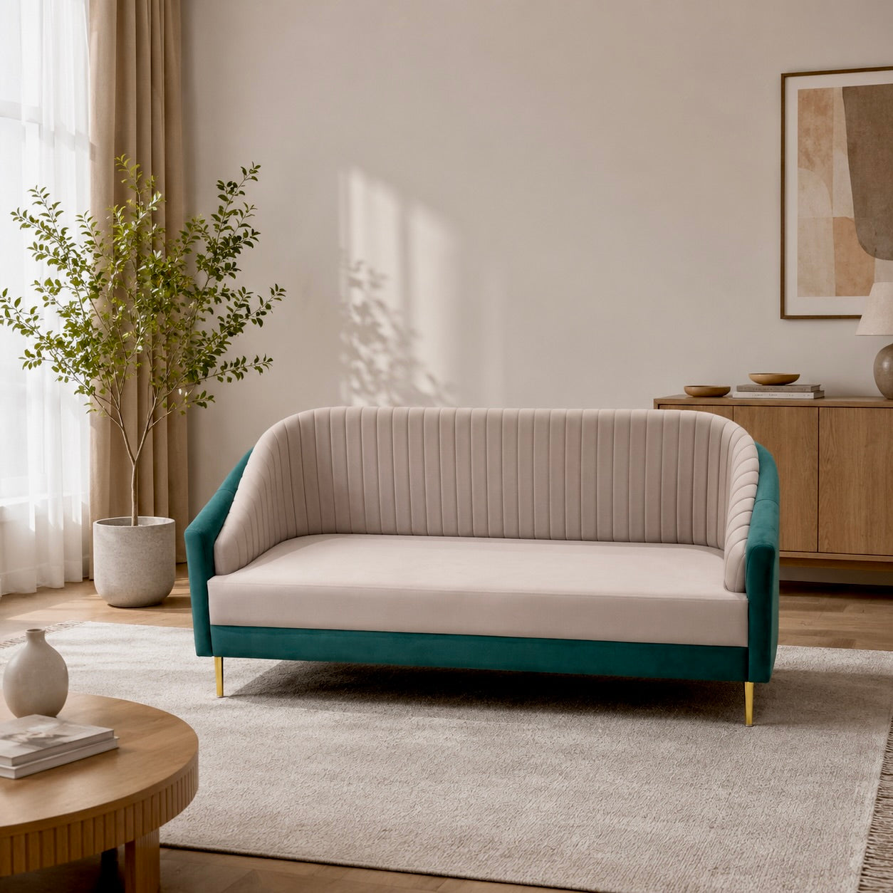 DUAL TEMPLATE 3+1+1| WHITE AND GREEN -ACACIA WOOD WITH FABRIC