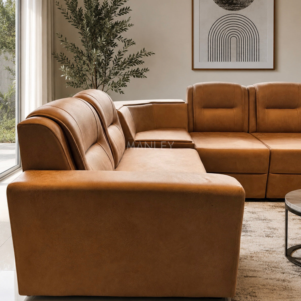 MILAN CORNER SOFA SET | ACACIA WOOD & SUEDE FABRIC UPHOLSTERY | BEIGE