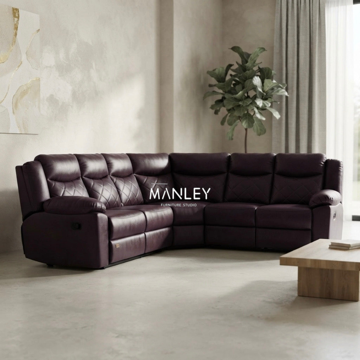 LANER CORNER RECLINER SOFA SET | ART LEATHER UPHOLSTERY | DARK HASH