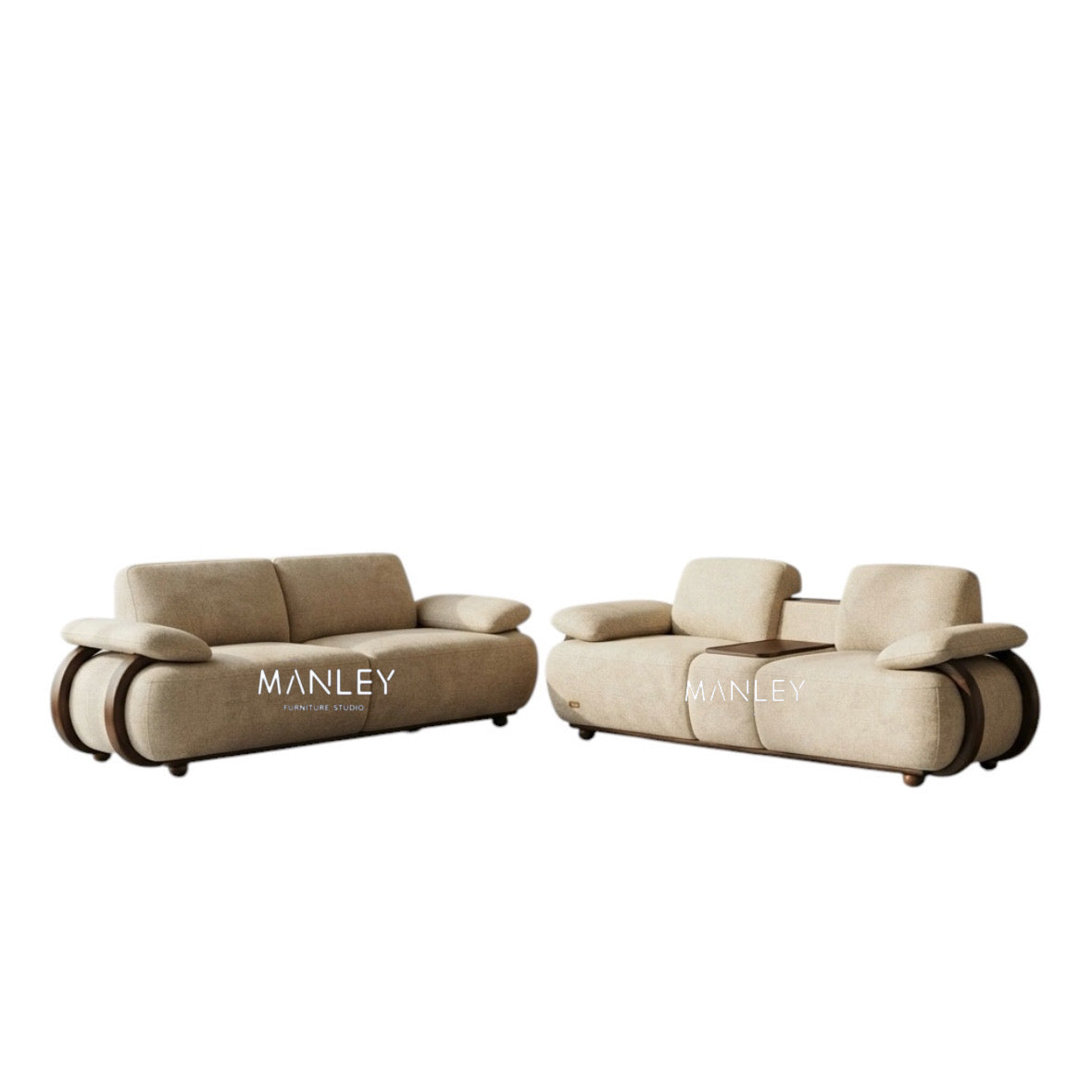 SLEEV 2+2 SOFA SET | MAHOGANY WOOD & FABRIC UPHOLSTERY | CREAM