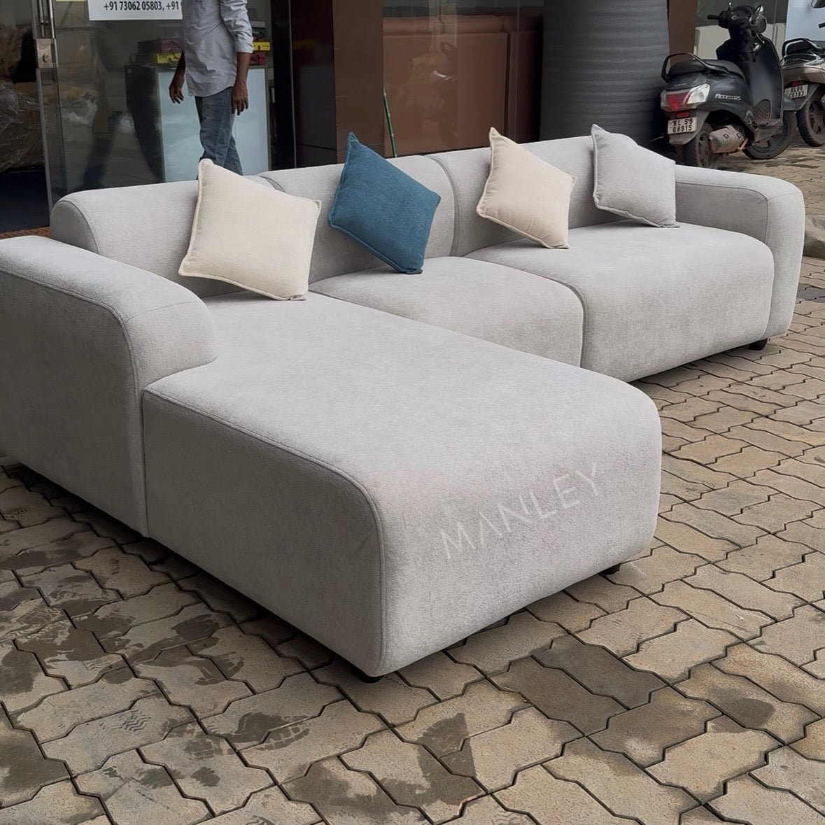QUILON CORNER SOFA SET | SUEDE FABRIC UPHOLSTERY | OFF WHITE