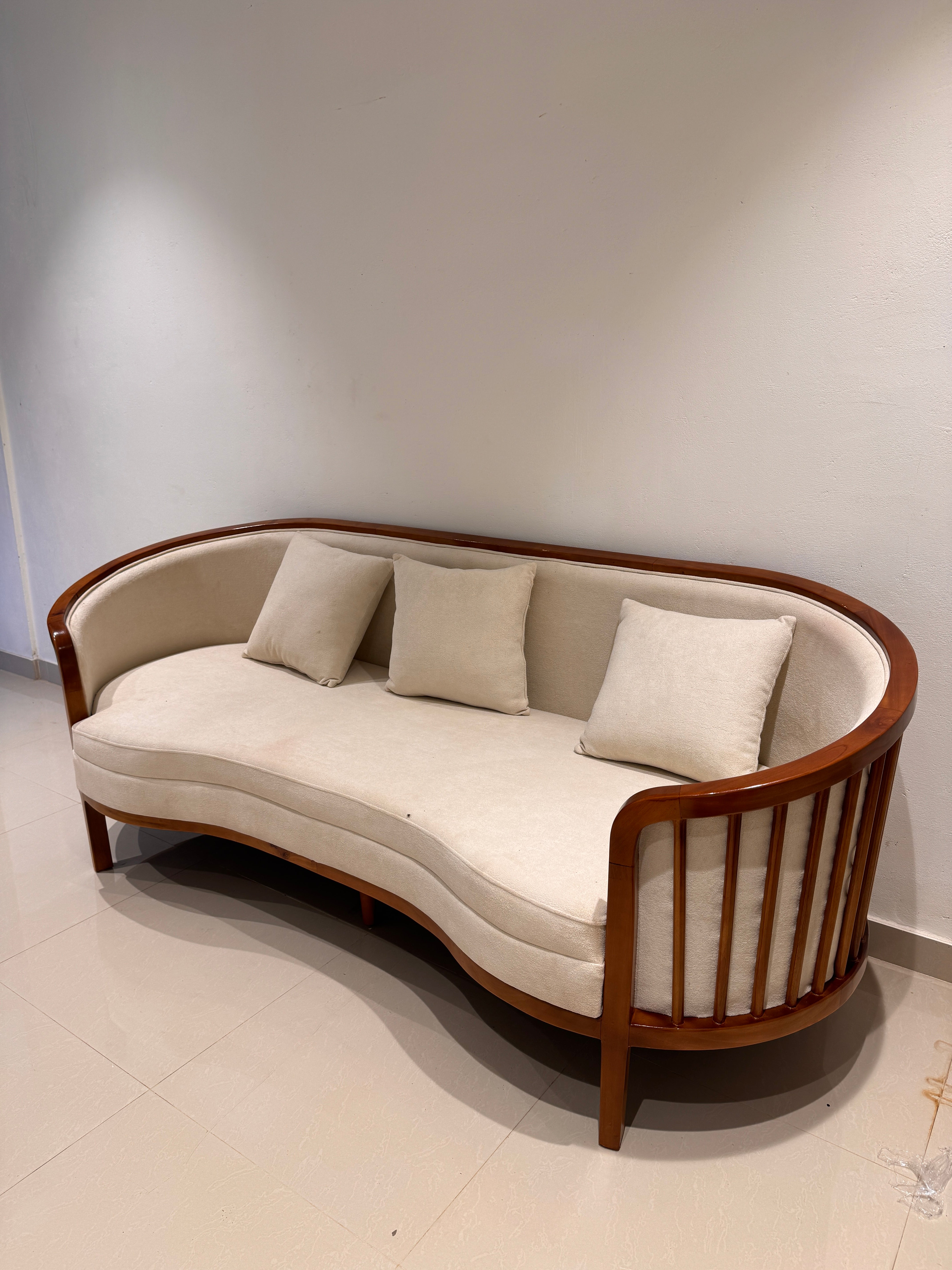 LIVORA 3+1+1 SOFASET  | TREATED MAHAGONY WOOD  & Fabric | CREAM COLOUR