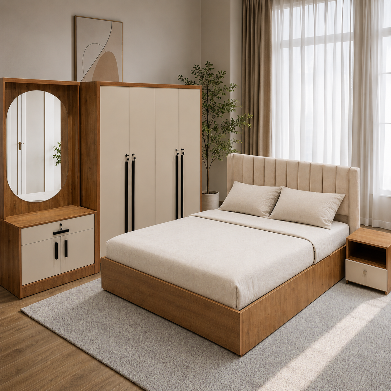 MUSK  4 DOOR QUEEN SIZE BEDROOMSET  | PARTICLE BOARD CREAM COLOUR