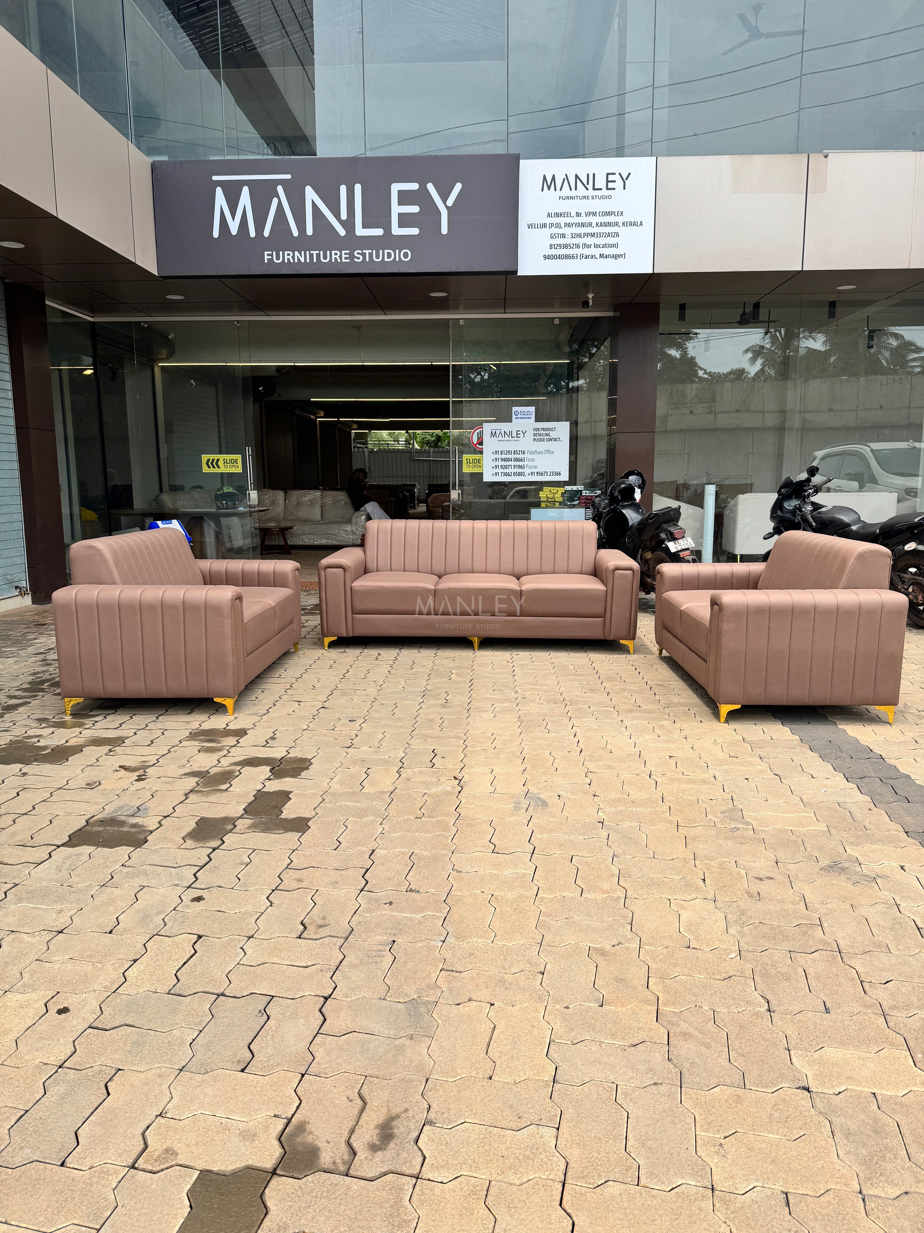 BOXER LINER 3+2+2 SOFA SET | ACACIA WOOD & SUEDE FABRIC | BROWN