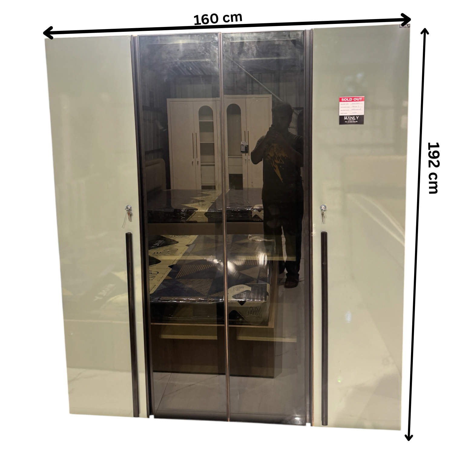 SLEECON 4 GLASS DOOR BEDROOMSET | Green | Particle Board & UV Board Doors