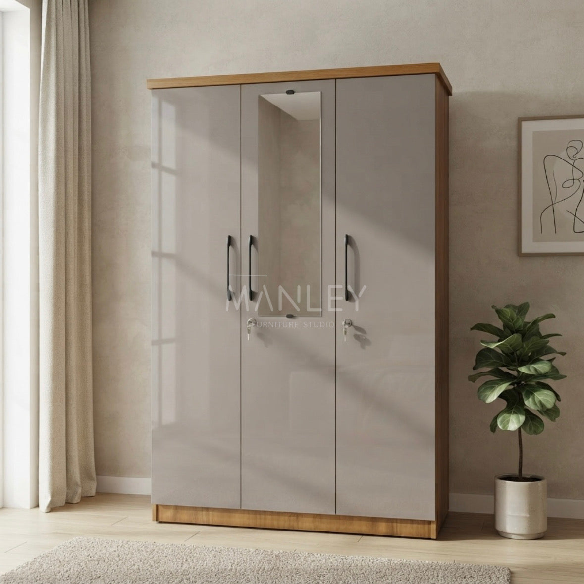 SLEEKER 3-DOOR WARDROBE | PARTICLE BOARD & UV BOARD DOORS | DARK LAVENDER