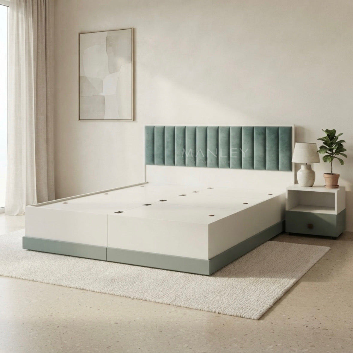 GREEK 4-DOOR QUEEN SIZE BEDROOM SET | PARTICLE BOARD | OLIVE GREEN & WHITE