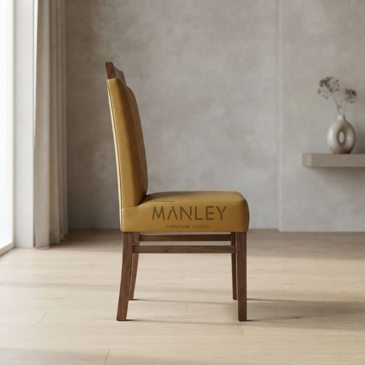 NINOX DINING CHAIR | ACACIA WOOD & REXIN UPHOLSTERY | BEIGE