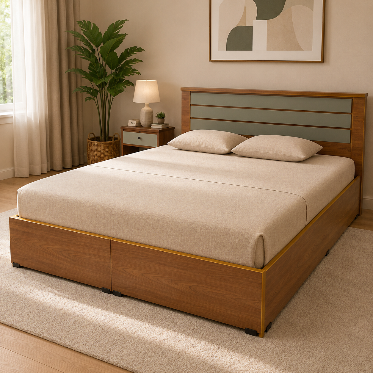 Yenora Bedroom Set – Premium Particle Board | Green & Dark Brown | 18-Month Warranty