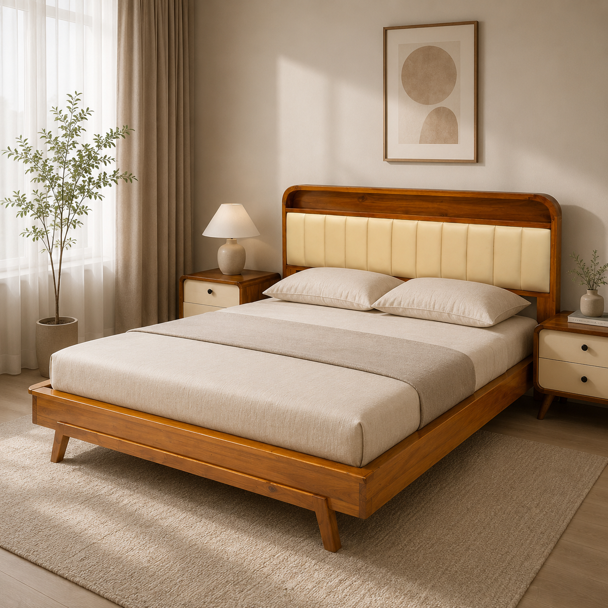Finora Bedroom Set – Forest Acacia & Door Board | Brown & Cream
