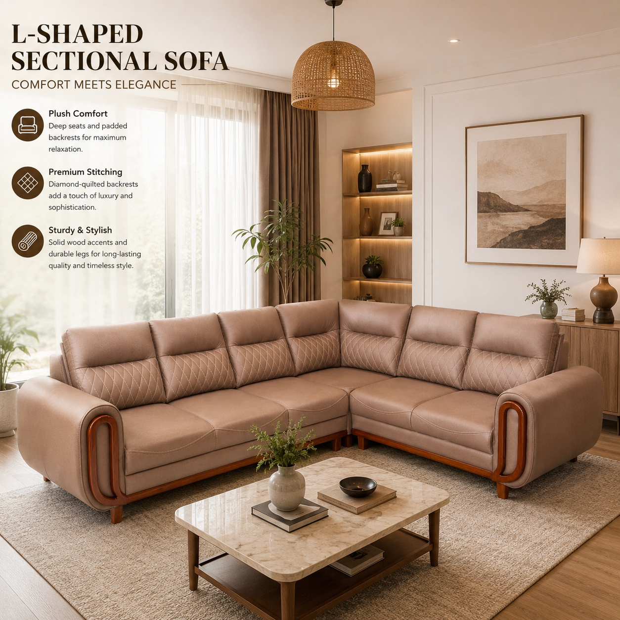 Berlin 3+2 Corner Sofa – Fabric Brown