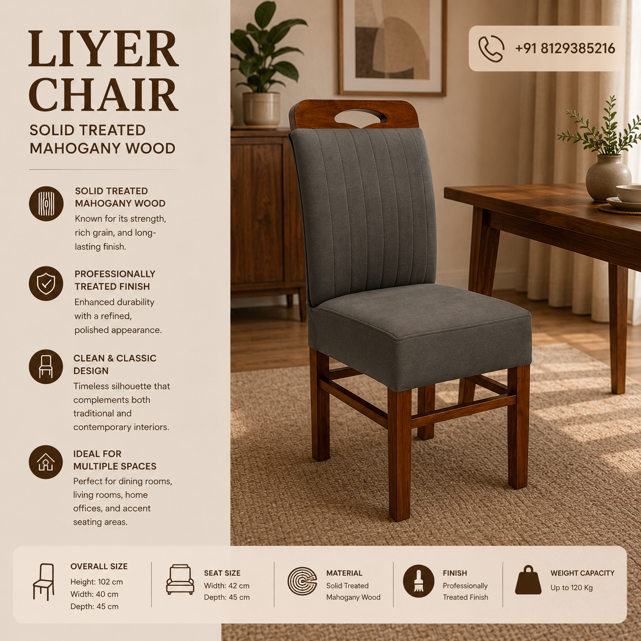 Liyer Chair – Solid Treated Mahogany Wood
