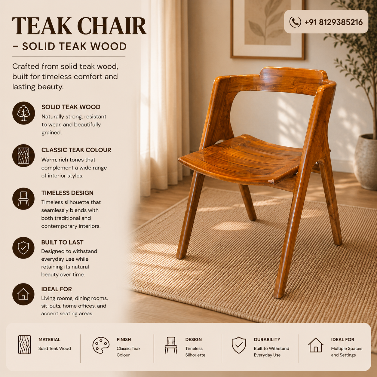 Manley Teak Chair – Solid Teak Wood | Classic & Versatile Seating