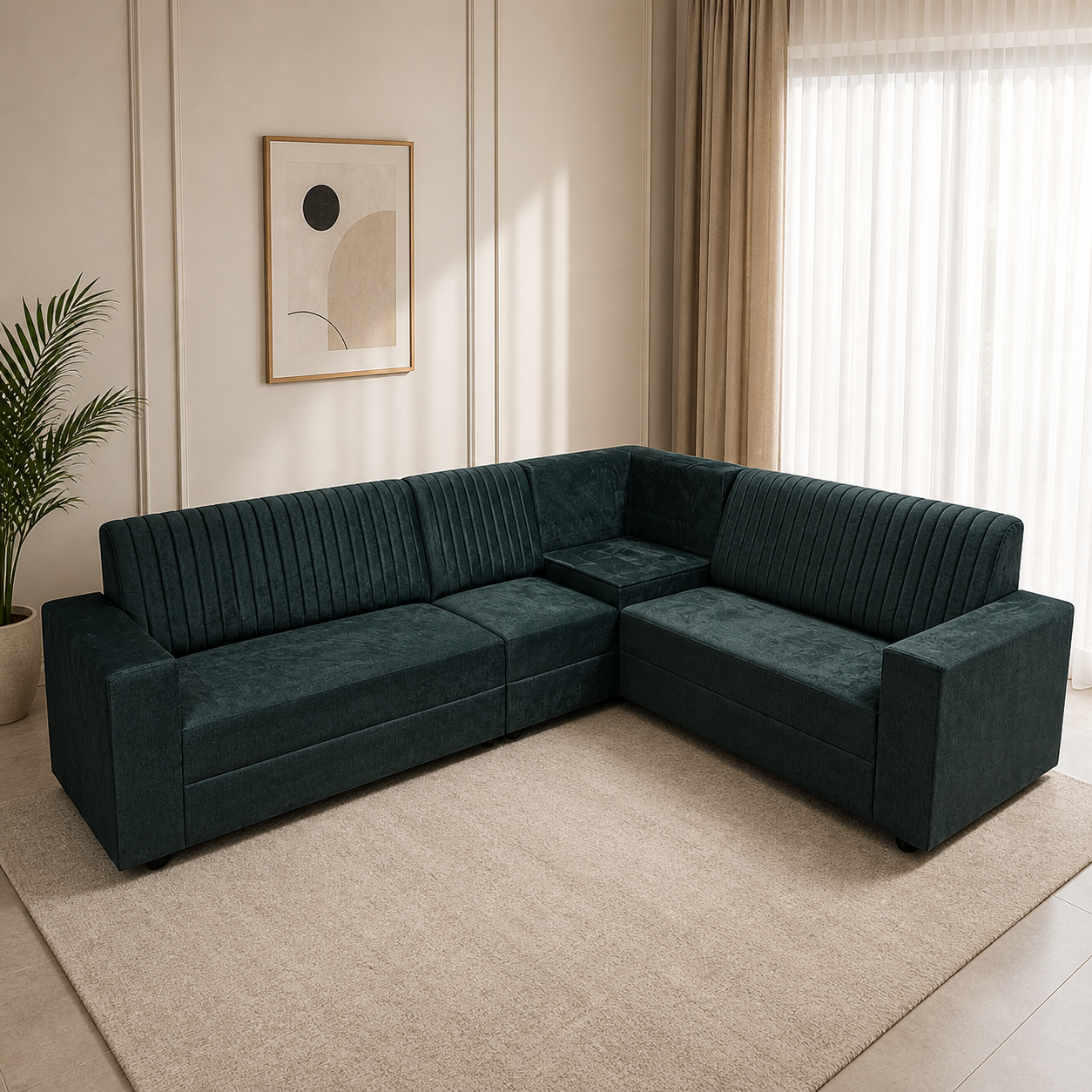Line Normal 3+2 Corner Sofa – Fabric Green