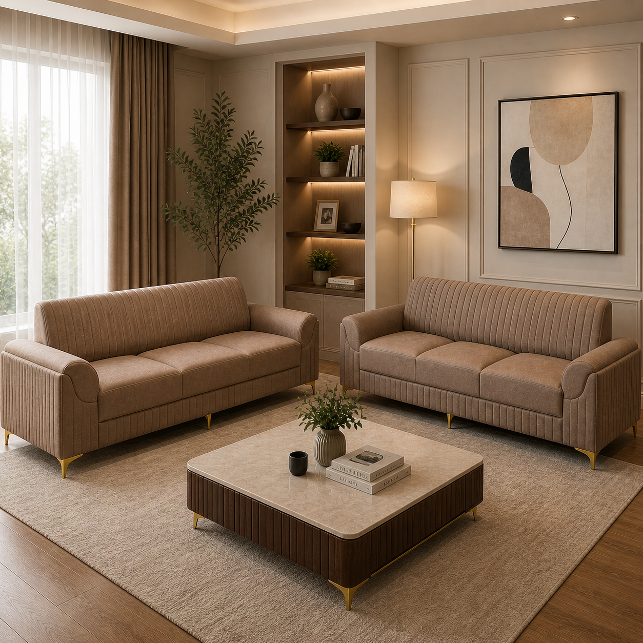 Lexus sofa 3+3 – Fabric Brown