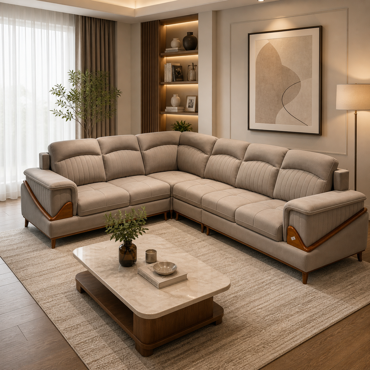 Buller 3+2 Corner sofa – Fabric Light Brown