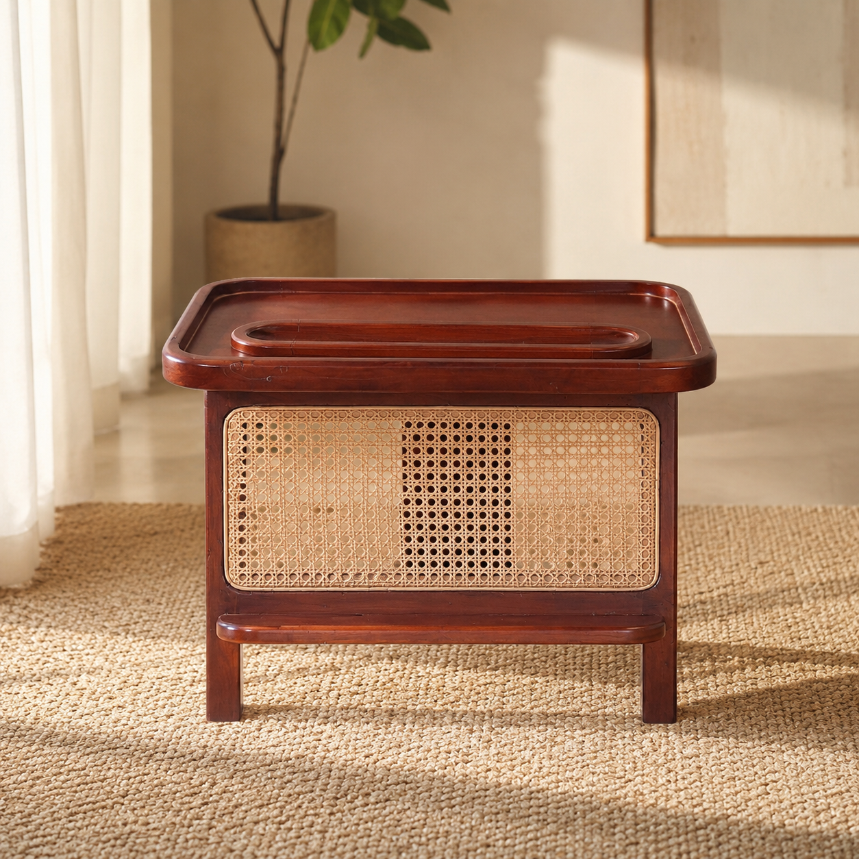 Venora Cane Cofee Table – Solid Wood Brown