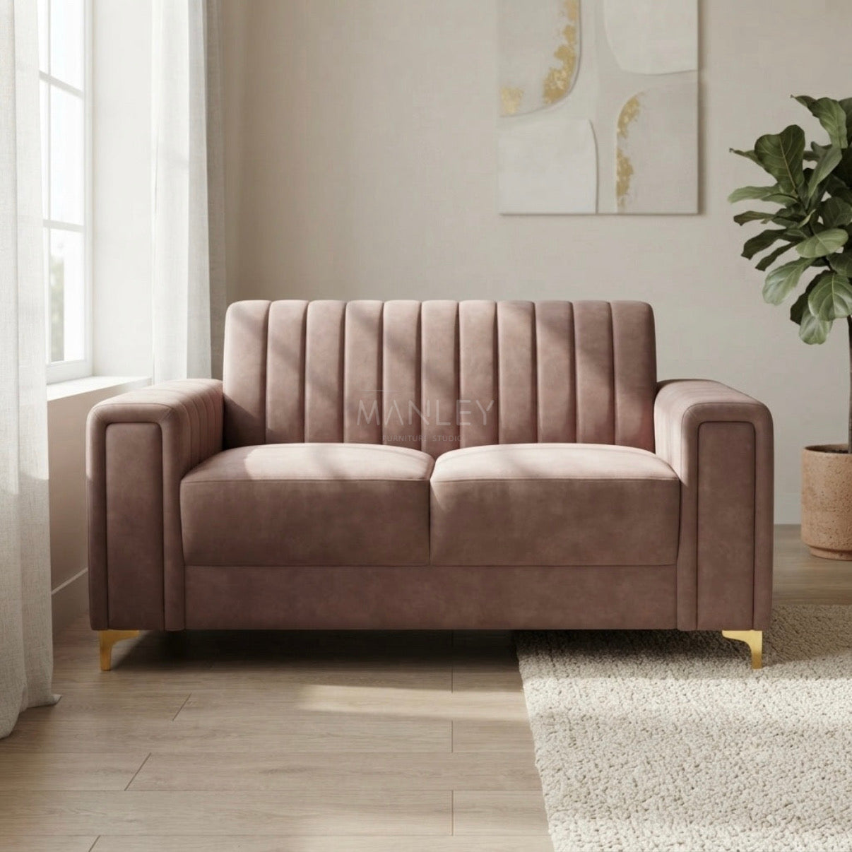 BOXER LINER 3+2+2 SOFA SET | ACACIA WOOD & SUEDE FABRIC | BROWN