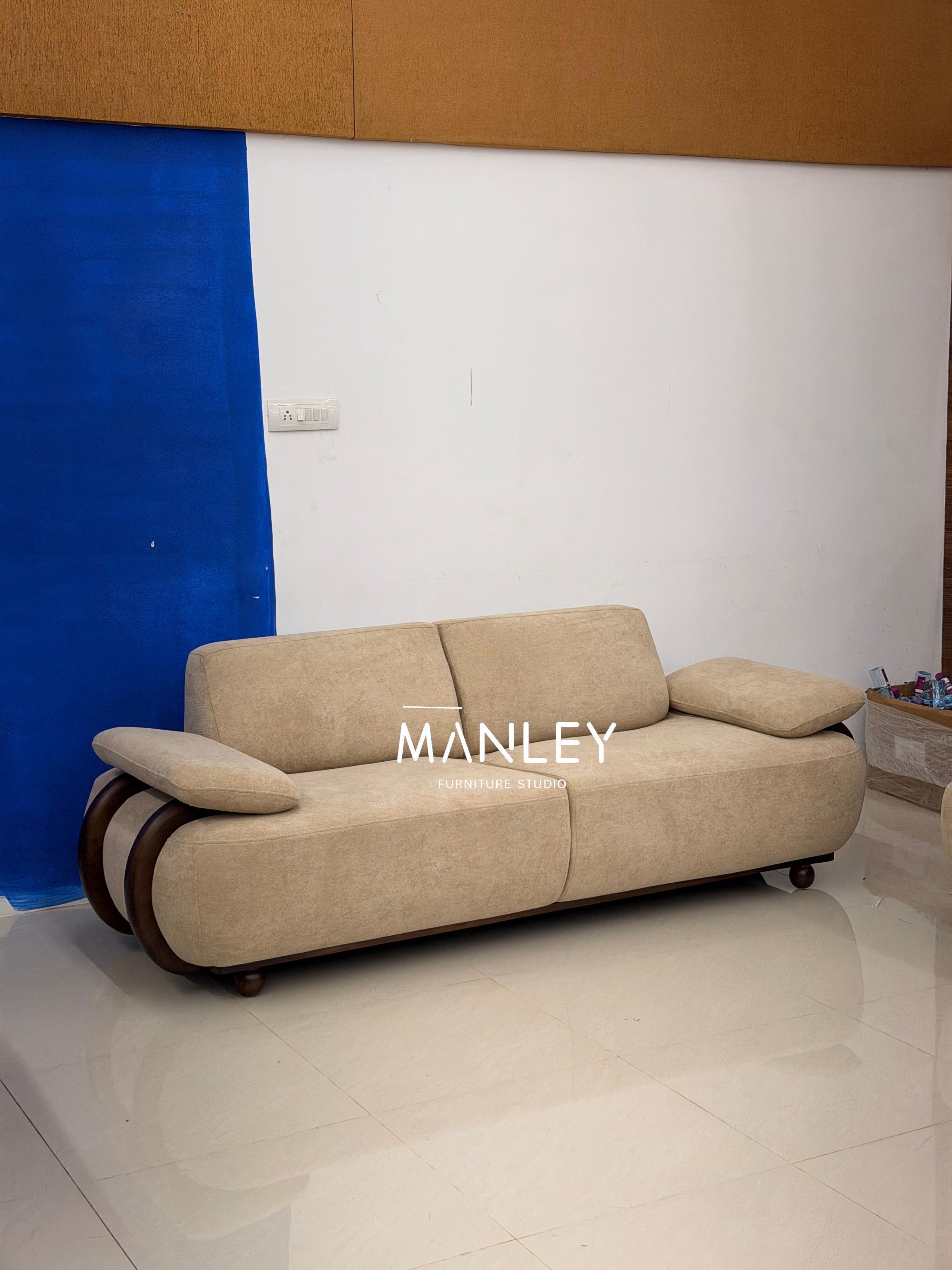 SLEEV 2+2 SOFA SET | MAHOGANY WOOD & FABRIC UPHOLSTERY | CREAM