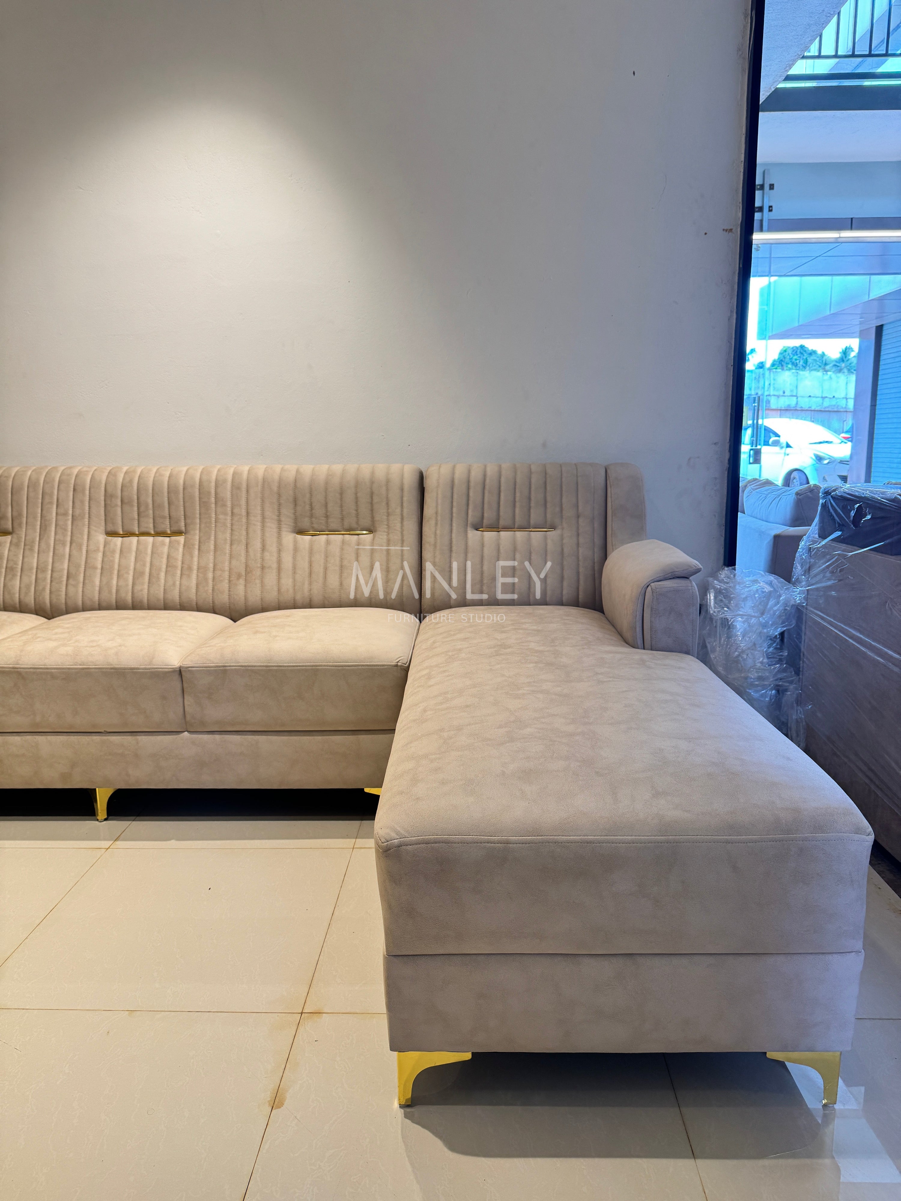 LAVEN LAUNCHER SOFA SET | WOOD FRAME & SUEDE FABRIC | IVORY