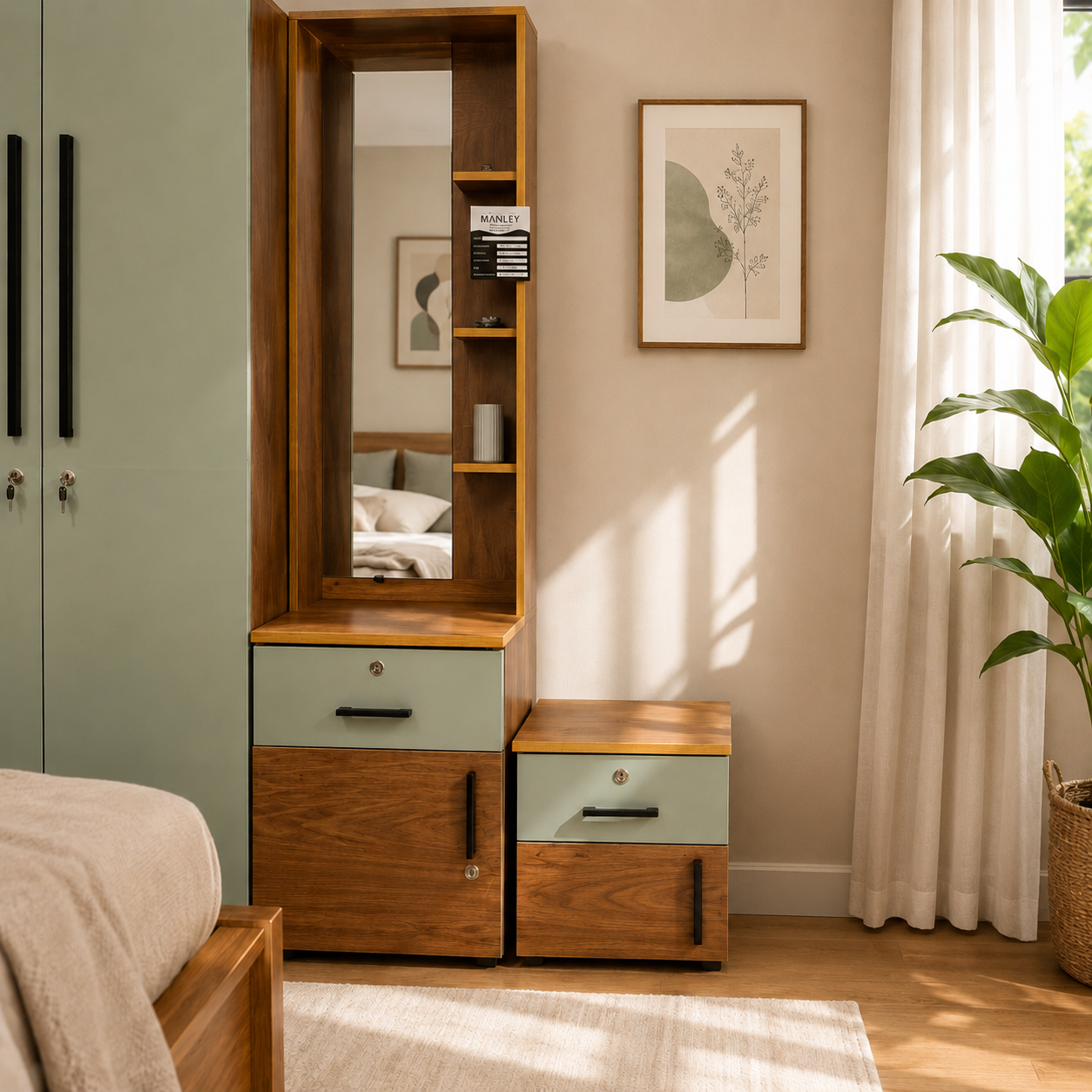 Yenora Bedroom Set – Premium Particle Board | Green & Dark Brown | 18-Month Warranty