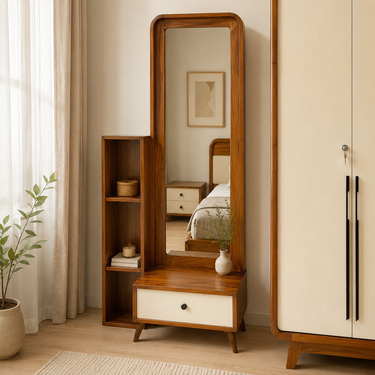 Finora Bedroom Set – Forest Acacia & Door Board | Brown & Cream