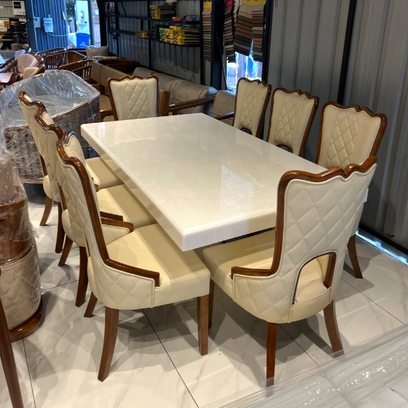 Overa Dining Set – Onyx Top | Treated Mahogany & Rexin Chairs | 50-Month Warranty