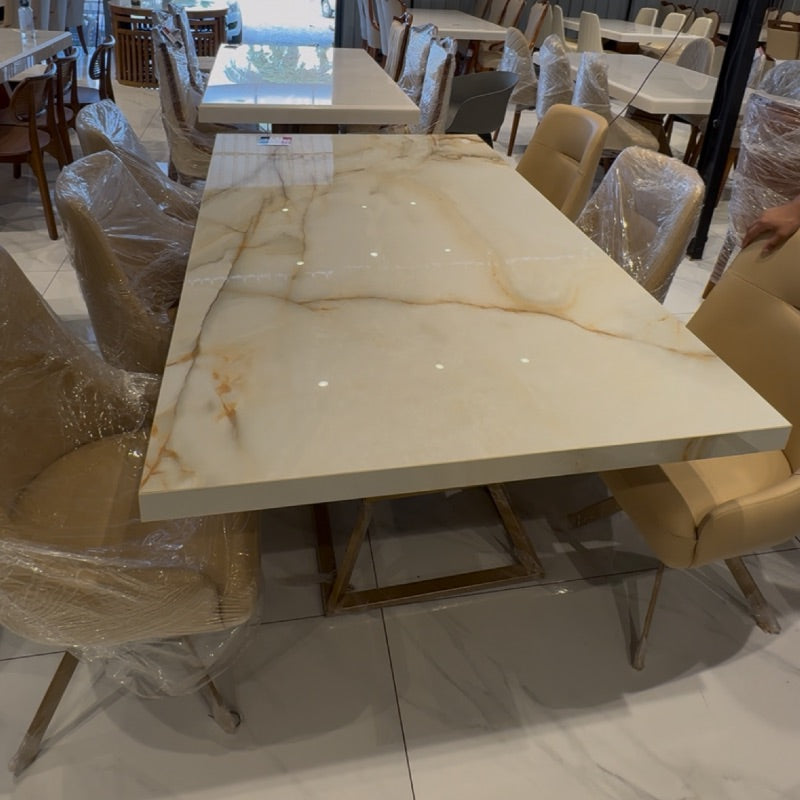 Manley Comten Metal Frame & Ceramic Top Dining Set | Table + 6 Chairs