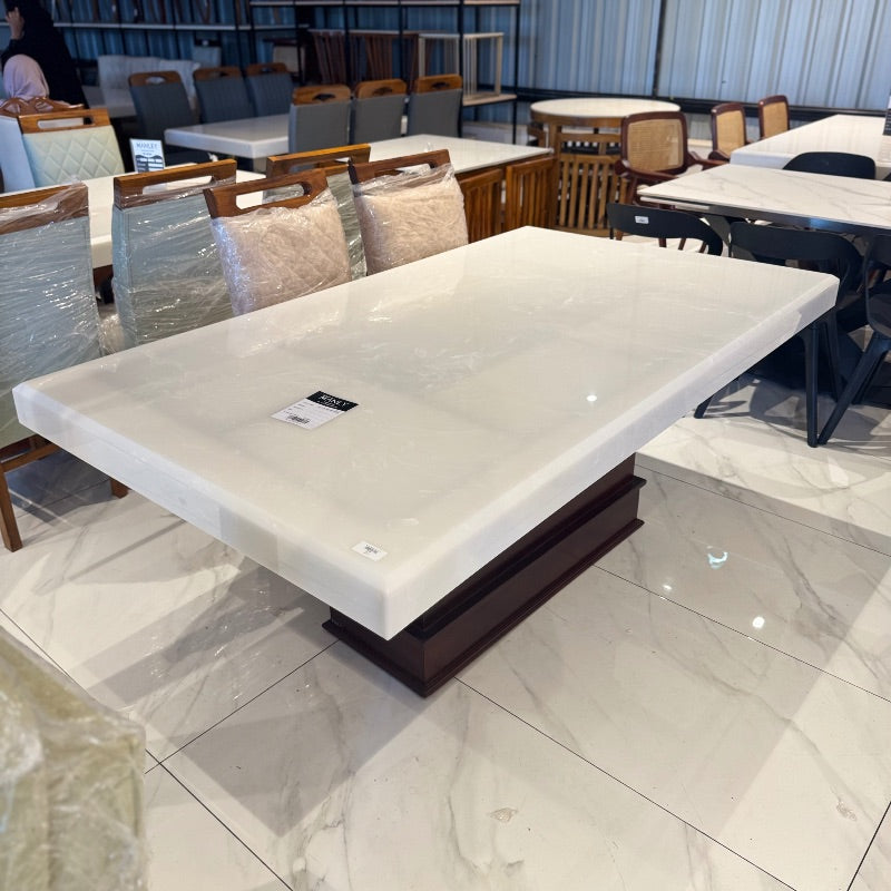 Raaza Dining Table | Treated Mahogany & Onyx Top | 6×3.5 ft