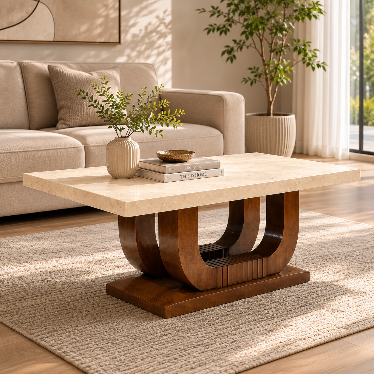 U-STRIPES 6-SEATER DINING TABLE | 6X3.5 FT | MAHOGANY WOOD & CERAMIC TOP