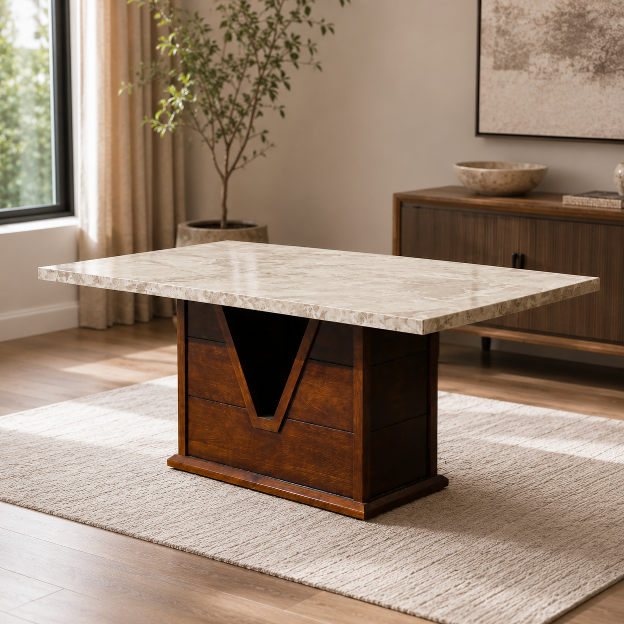 V-KAS 6-SEATER DINING TABLE | 6X3.5 FT | MAHOGANY WOOD & CERAMIC TOP