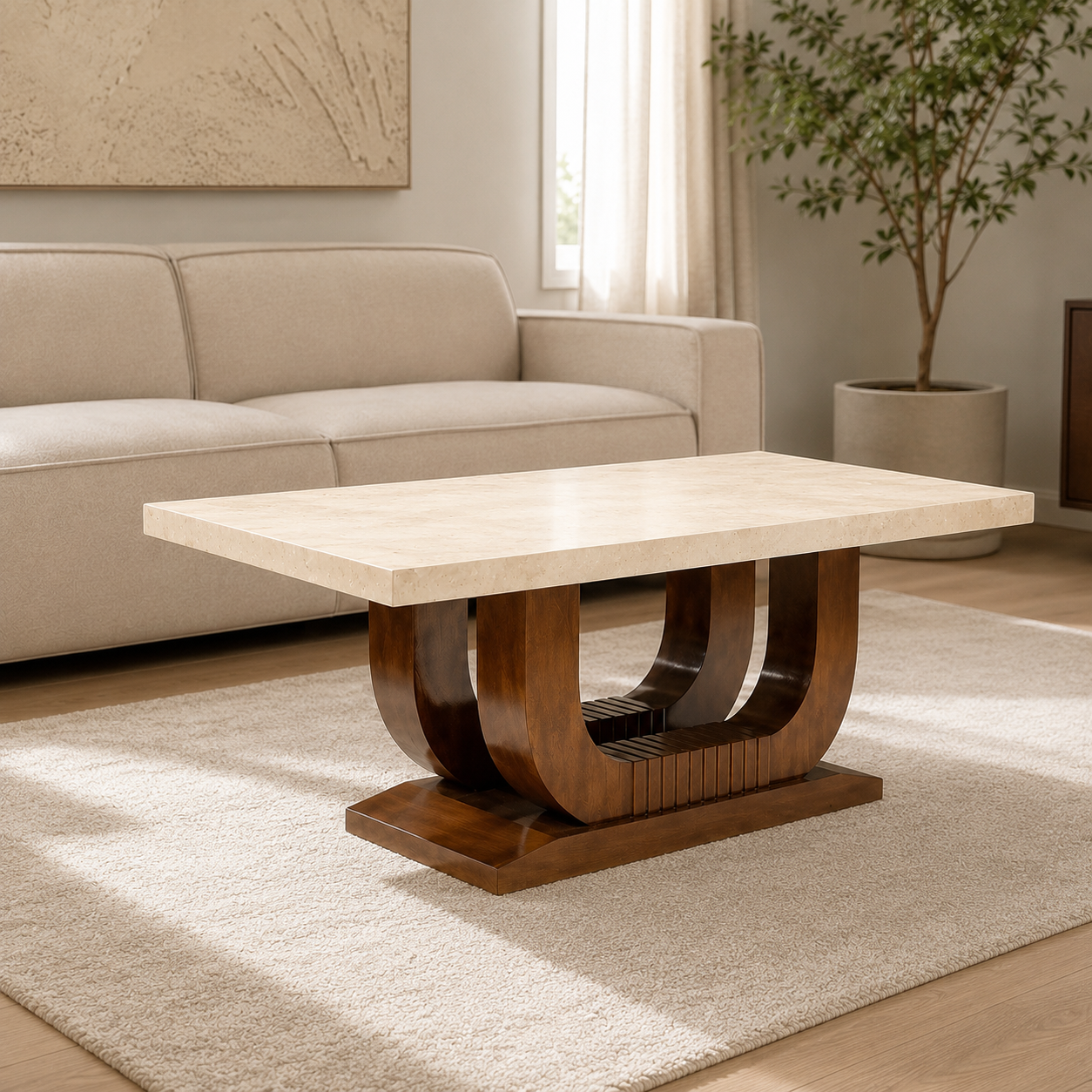 U-STRIPES 6-SEATER DINING TABLE | 6X3.5 FT | MAHOGANY WOOD & CERAMIC TOP