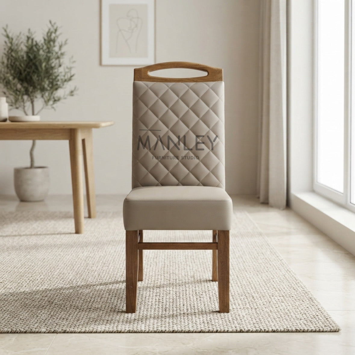 LAYSH DINING CHAIR | ACACIA WOOD & REXIN UPHOLSTERY | BEIGE