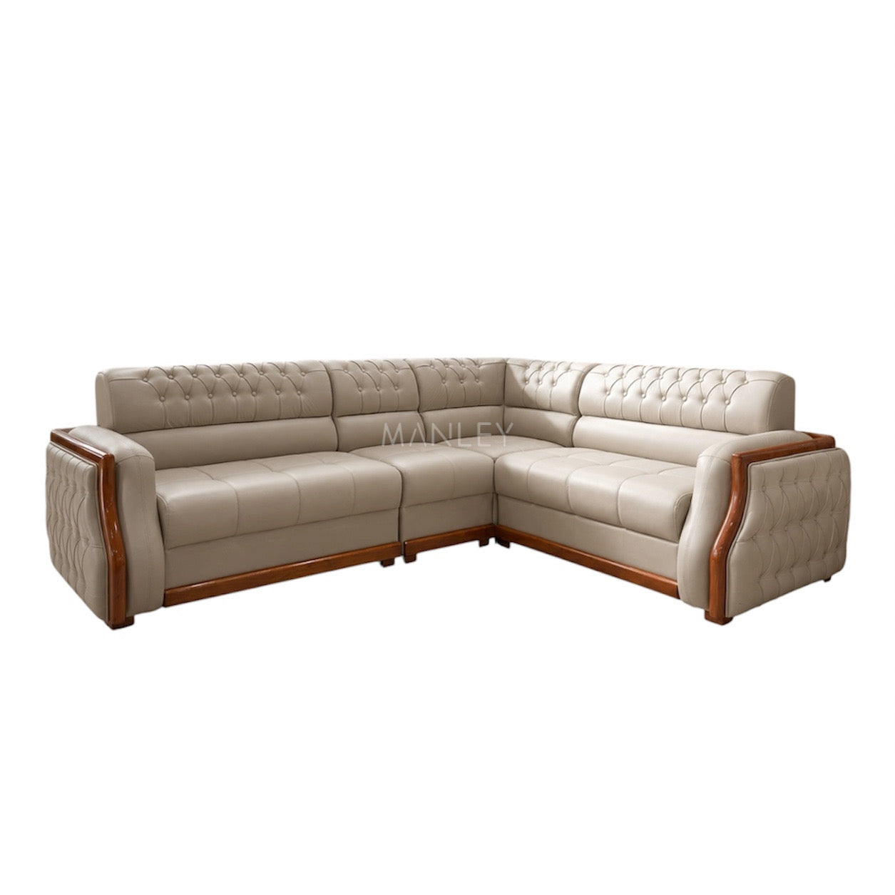FALCON CORNER SOFA SET | MAHOGANY WOOD & FABRIC UPHOLSTERY