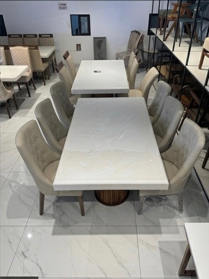 PILLER 6 CHAIR 6X3.5 ONYX TOP  - ACACIA WOOD  DINING SET |