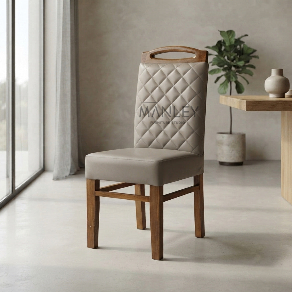 LAYSH DINING CHAIR | ACACIA WOOD & REXIN UPHOLSTERY | BEIGE