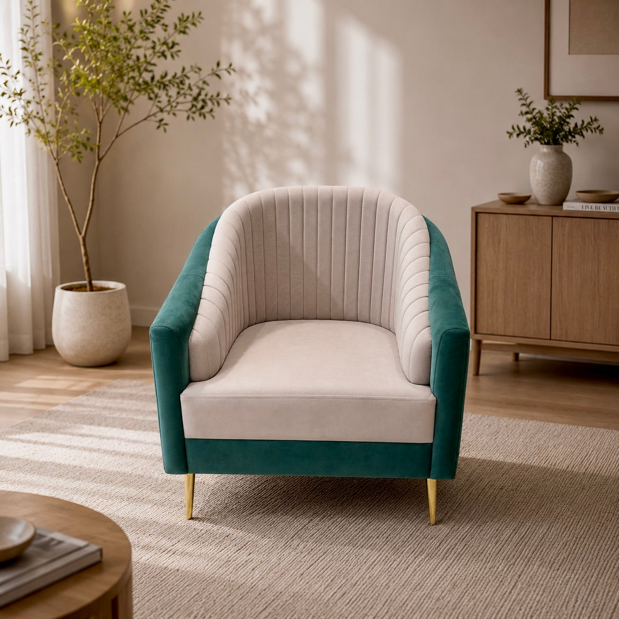 DUAL TEMPLATE 3+1+1| WHITE AND GREEN -ACACIA WOOD WITH FABRIC