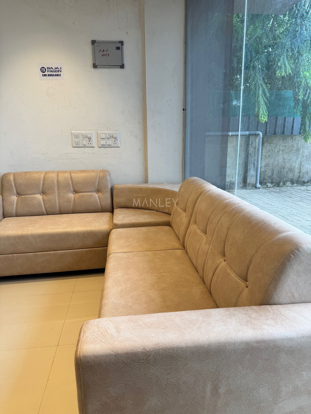 VERONA CORNER SOFA SET | ACACIA WOOD & SUEDE FABRIC UPHOLSTERY