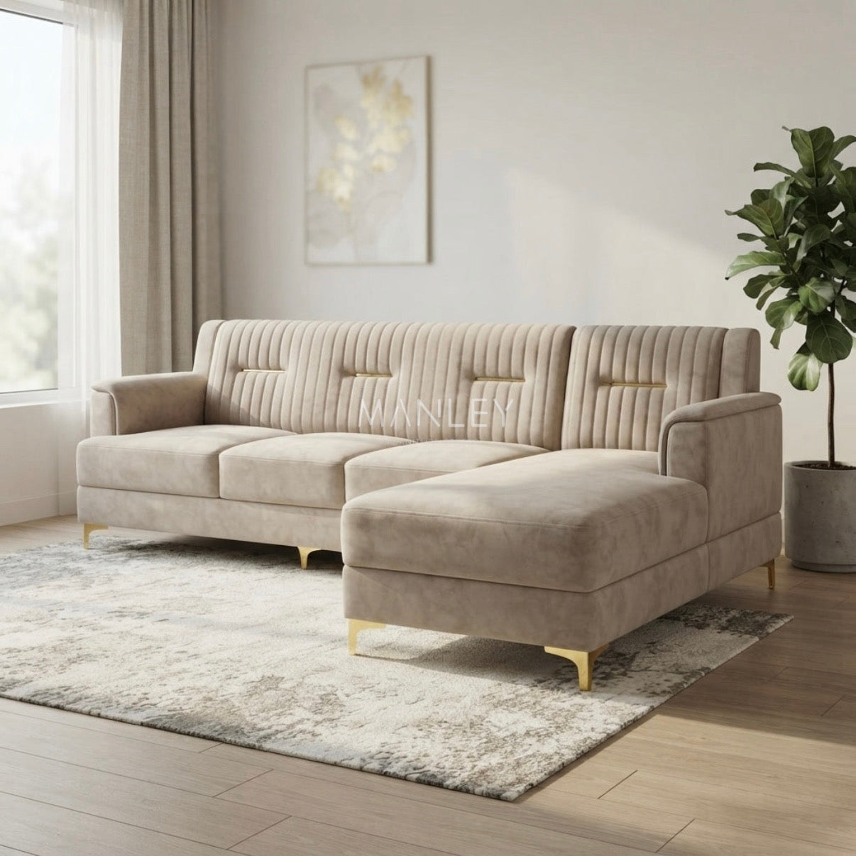 LAVEN LAUNCHER SOFA SET | WOOD FRAME & SUEDE FABRIC | IVORY