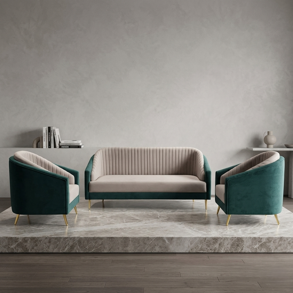 Dual Template Sofa – Fabric Green And Off White