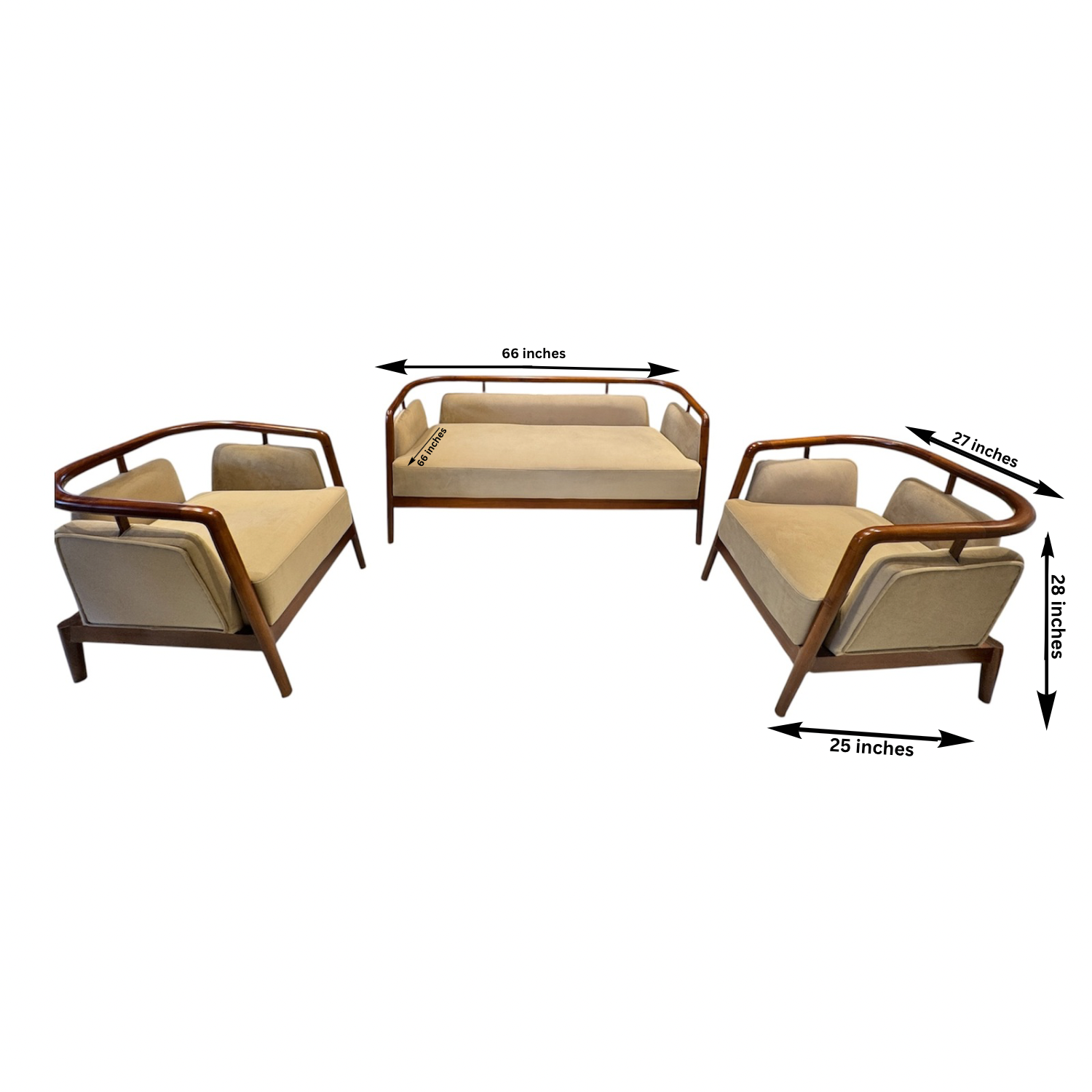 RETRIN 2+1+1 SOFASET CREAM COLOUR TREATED MAHAGONY WOOD AND FABRIC