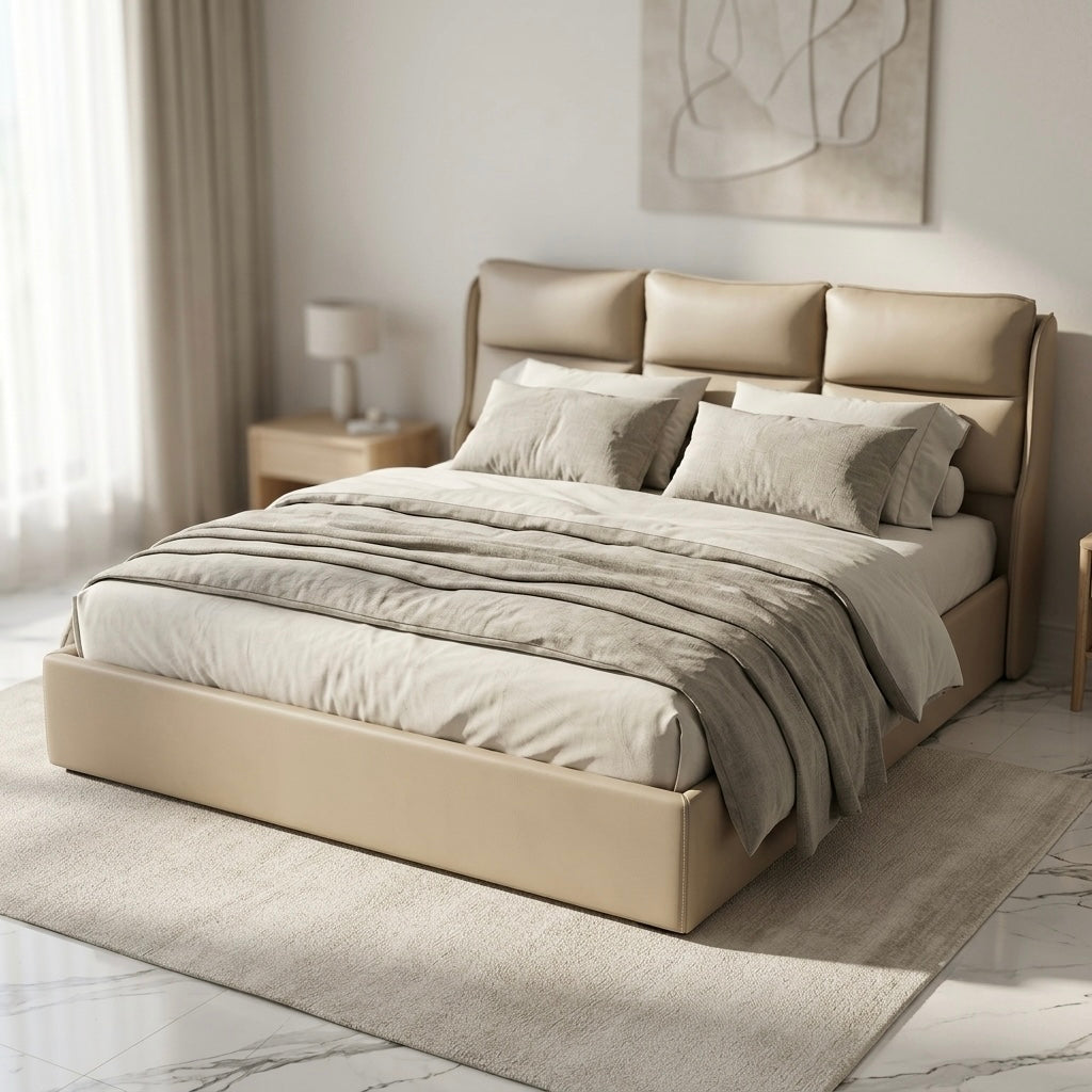 WALKEN KING SIZE COT | ART LEATHER | FULL CUSHION | ACACIA WOOD & PLYWOOD