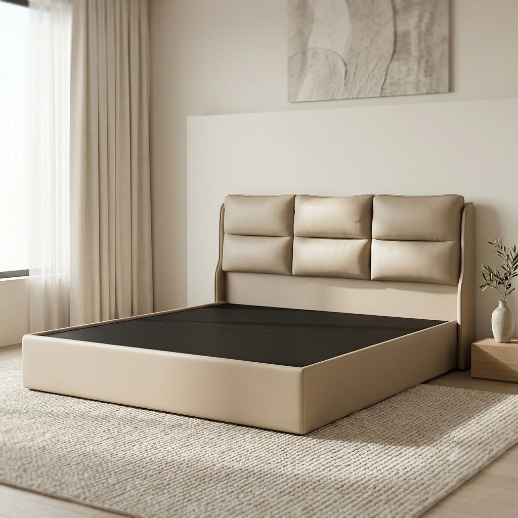 WALKEN KING SIZE COT | ART LEATHER | FULL CUSHION | ACACIA WOOD & PLYWOOD