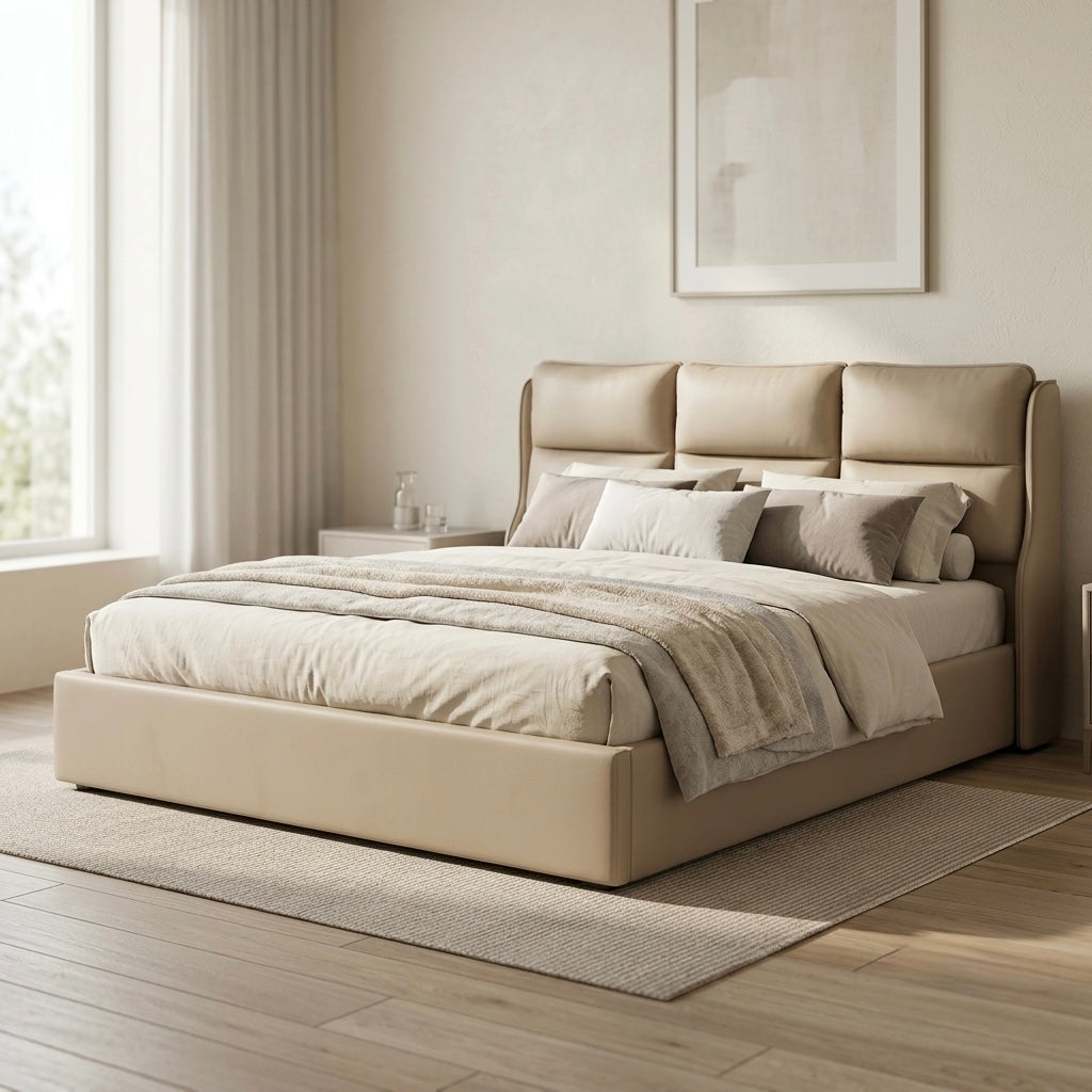 WALKEN KING SIZE COT | ART LEATHER | FULL CUSHION | ACACIA WOOD & PLYWOOD
