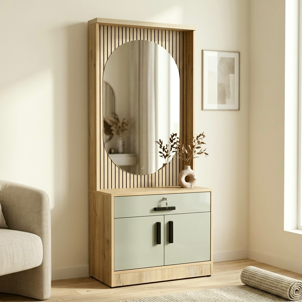 SLEECON 4 GLASS DOOR BEDROOMSET | Green | Particle Board & UV Board Doors