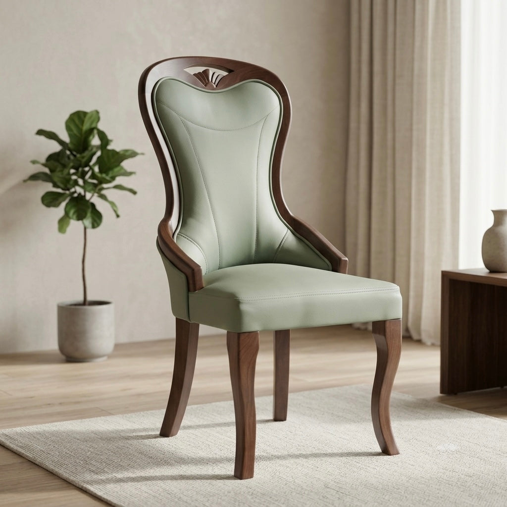 MILAN PREMIUM CHAIR | MAHOGANY WOOD & REXIN UPHOLSTERY | LIGHT GREEN