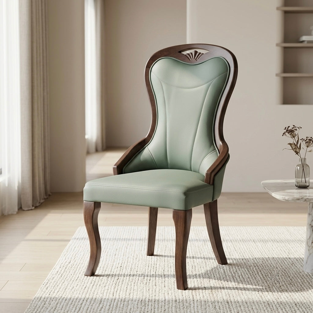 MILAN PREMIUM CHAIR | MAHOGANY WOOD & REXIN UPHOLSTERY | LIGHT GREEN