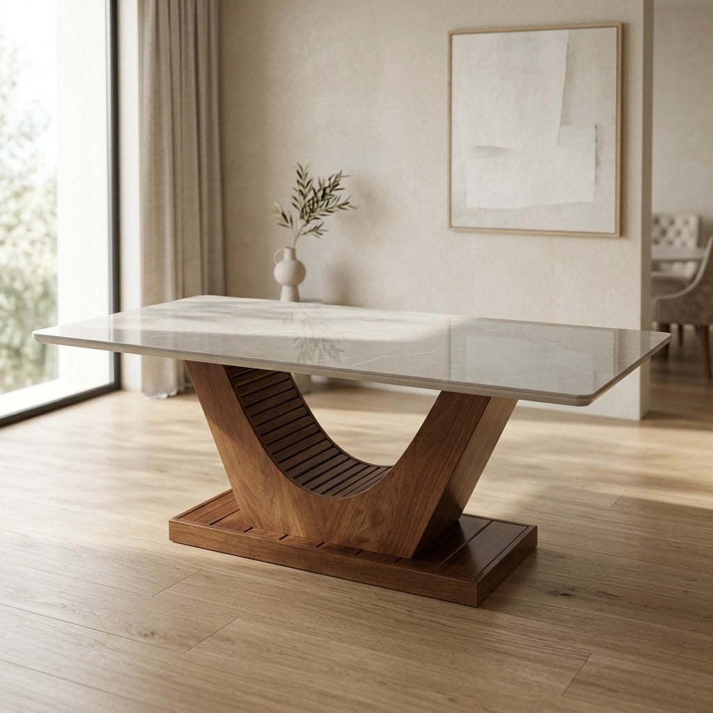 U SHAPE 6 SEATER 6X3.5 DINING TABLE -TREATED MAHAGONY WOOD