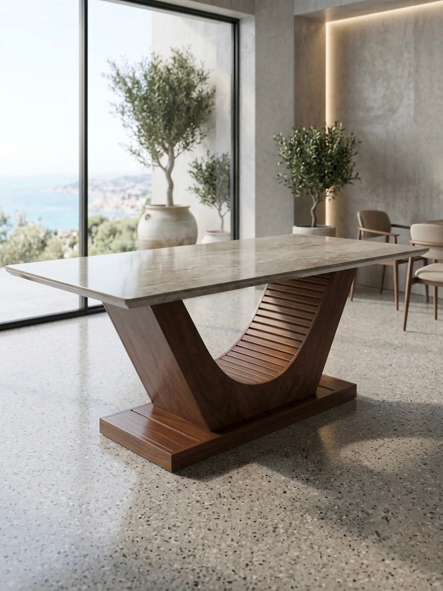 U SHAPE 6 SEATER 6X3.5 DINING TABLE -TREATED MAHAGONY WOOD