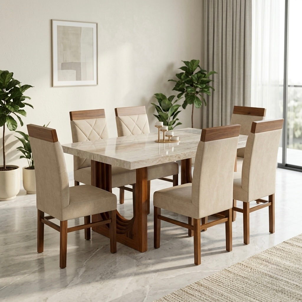 KLARA 6-SEATER DINING SET | 6X3.5 FT | MAHOGANY WOOD & CERAMIC TOP